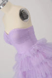 Pbong  Teen’s Short Tulle Homecoming Dress A Line Strapless Tiered Party Prom Dress Mini Cocktail Gowns for Women