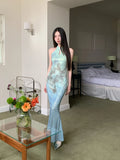 Butterfly Sleeveless Long Elegant Dresses For Woman Bodycon Halter Modest Maxi Ladies Mermaid Evening Dress Summer