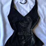 2000s American Vintage Sexy Camis Harajuku Dark Gothic Print Slim Sleeveless Tops Y2k Subculture Beach Party Style Mini Vest