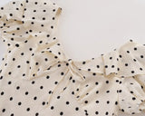 French Retro Polka Dot Print Long Dress Sweet Chic V-neck Summer Women Dress Short Sleeve High Waist Elegant Lady Dresses 2025