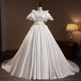Pbong  White Satin Evening Dress Women's Ball Elegant Long Tail Wedding Lightweight Wedding Dress Luxury Vintage Summer Gown