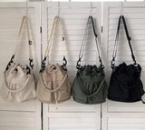 Bucket Bag for Women Nylon Solid Color Crossbody Bag Fashion Drawstring Top-handle Handbag Casual Large Capacity Commute Bag