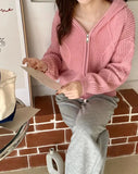 Women Zip Up Knit Cardigan Hooded Zipper Front Sweater Jacket Hoodie Teen-girl Fall Winter Casual Outfit