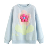 Pbong  Korean Style Lazy Sweet Soft Sweater Women's Autumn Winter New Model 3D Flower Design Knitted Long Sleeve round Neck Pullover