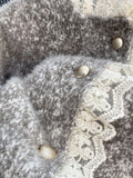 Faux Mink Cashmere Gray Cardigan Women Lace Patchwork Long Sleeve Elegant Knitted Sweaters Vintage Korean Casual Pockets Tops