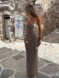Pbong  Sexy Knitted High Waist Dress Sleeveless Gown for Women Polyester Fiber A-Line Skirt Style Travel Suitable Summer Season