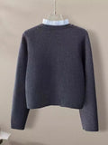 Knitted Women's Cardigan Embroidered Letter Pocket Single Breasted Women's Knitted Sweater Jacket Detachable Ruffle Collar