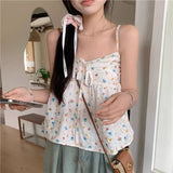 Print Camis Tanks Women French Sweet Elegant Kawaii Sleeveless T Shirt Ladies Summer Loose Casual Lace Up All Match Tops New