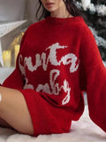 Pbong  Winter Autumn New Christmas Dress Women European American Sweet Jacquard Knit Long Sleeve Party Theme Dress