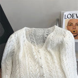 Women Knitted Cardigan Sweater Jacket Fashion Spring Autumn 2024 New Versatile Leisure Thin Style Hollowing Out Ladies Top Coat