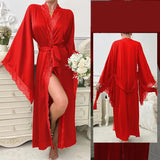Pbong  Sexy High Waisted Split Party Dresses Casual Kimono Robe Women's Lace Up Bathrobe New Spring Summer Satin Loose Robe Vestidos