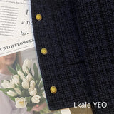 Ladies Short Jacket 2025 Spring Autumn Navy Blue Small Fragrance Lady Outerwear Korean Version Temperament Women's Short Tops
