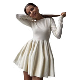 French Waistline Long-sleeved Slim-fit Bottom Knit Dress Women Autumn Winter Casual A-line Evening Party Dresses O-neck