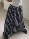 Pbong  Fashion Vintage Skirts Plaid Patchwork High Waist Female Slim Long Skirt  Spring Autumn New All Match Design Women Clothing