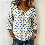 Women's Summer Blouse Square Neck Polka Dot Blouses Blue Polka Dot Chiffon Blouse Casual Tie Front Top Womens For Woman Women