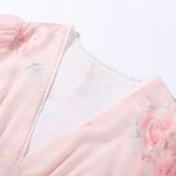 Pbong   Elegant Women Printed Long Dress Fashion Half Sleeve V-neck Floral Cinched Waist Female Dresses Summer Lady Robe New