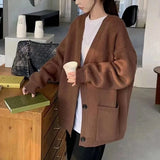 Slouchy Knit Cardigan Sweater for Women Long Sleeve V-neck Comfy Button Up Sweater Jacket Female Autumn Winter Casual Outfit