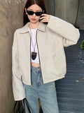 Striped Vintage Y2K Jacket Women Design Double Sided Wear Loose Streetwear Coat Casual American Fall Winter Long Sleeve Top