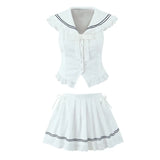 2025 New Peter Pan Collar Tank Top And Pleat Short Skirt 2 Piece Set Vest + Short Skirt White Sweet College Style Summer Outfits