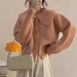 Oversized Collar Knit Cardigan for Women Chunky Knit  Button Down Sweater Jacket Cozy Knitwear Teen-girl Fall Winter Outfit