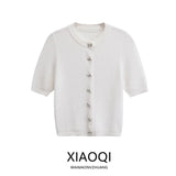 Pbong  Women's Knitted Jaet  Knot Button round Ne ort Sve Cardigan Commute Sle Autumn Season Regular Le...