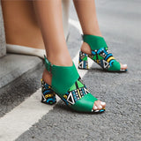 Pbong  New Fashion Fashion Sandals Ladies Print Thick Heel Fish Mouth  Size Women's Shoes 34-43