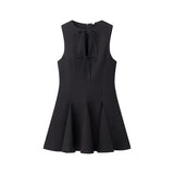 Deep V-neck Lace-up Short Dress 2025 New Zipper Hollow Out Sexy Summer Women Dress Solid Color Fashion Chic Pleated Tank's Dress