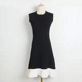 A-line Metal Butto Elegant Short Dress 2025 Knitting Chic Casual New Summer Dress O Neck Sleeveless Chic Summer Dress Vestidos