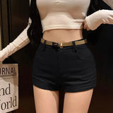 Pbong  American retro casual shorts for women spring autumn high waisted elastic slim fit shorts spicy girl hip hugging hot short pants