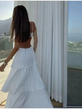 2025 Summer New Flower Shape Hollow Out Slip Dress Loose A-line Backless White Vacation Women Dress Beach Party Female Clothing