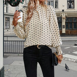 Pbong  new lantern long sleeve high neck women's casual breathable top fiber Women's shirt fashion polka dot print design shirt
