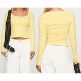 y2k Crop Tops Women Sexy Clothing Solid Color Square Neck Long Sleeve T Shirts 2000s Party Clothes Club Streetwear