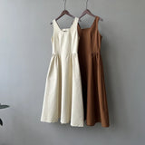 Fashion Sleeveless Long Dress Cotton Blend Solid Color Casual Summer New Dress A-line Backless Vacation Beach Dresses For Women