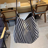 Pbong  Women'S Shoulder Tote Bags Bucket Handbag Trend Canvas Stripe Popular Eco Bag Shopping Designer Woman Large Capacity Armpit Bag