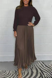 Pbong  Autumn Winter Elegant Patchwork Knitted Sweater Long Dresses Office Ladies O Neck Long Sleeve Mid Waist Pleated Knitting Dresses