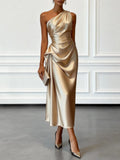 Pbong  Elegant Evening Party Long Dresses For Women Summer Fashion Sleeveless Off Shoulder Satin Maxi Dress Casual