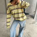Pbong  Fall Winter Sweaters y2k Women Clothes Striped Long Sleeve Loose Fit Knitted Pullover Tops 2000s Clothing Streetwear
