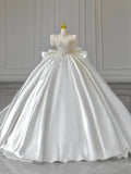Pbong  Lace Wedding Dress Satin Light White Gown Long Train Court Style High Quality Bridal Gown for Young Women 18-25 Years Old