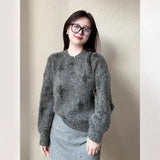 Lazy High End American Vintage O Neck Long Sleeve Sweaters Streetwear Sequin Star Print Jumpers Harajuku Y2k Girl Clothes