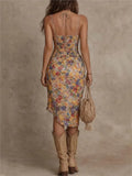 Pbong  Summer Floral Print Long Dress Women Fashion Beach Casual Sleeveless Spaghetti Strap Maxi Dresses Elegant