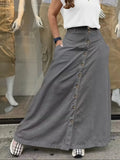 Elegant French High Street Long Skirt Y2k Aesthetic Front Single Breasted Design A-line Temperament Jupe New Harajuku Punk Skirt