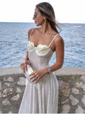 Transparent Mesh Slip Dress Sexy Hollow Out A-line Long Dress Fashion Female Vestidos 2025 Summer New Sheer Club Party Dress