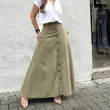 Elegant French High Street Long Skirt Y2k Aesthetic Front Single Breasted Design A-line Temperament Jupe New Harajuku Punk Skirt