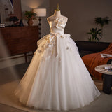 Pbong  Elegant White Wedding Dress with Strapless Ball Gown Skirt for Women Korean Style Polyester Fiber Long Evening Gown
