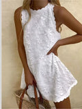 Pbong  Casual White Lace Mini Dress Women Summer Fashion Sleeveless Loose Chic Short Party Vacation Dresses Elegant Vestidos