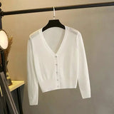 Women's Long Sleeve Cropped Cardigan V Neck Button Down Sweater Jacket Single Breasted Plain Fitted Knit Cardigan Basic Outfit