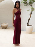 Hollow Out Halter Sexy Maxi Dress Women Gown Summer New See Through Mesh Sleeveless Backless Bodycon Club Long Dress