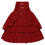 Pbong  Spring European Vintage Style Women High Waist Ruffled Long Skirt Solid White Party Dance Victorian Cosplay Costume Skirt