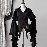 Japanese Vintage Elegant Lolita Shirt Women Victorian Gothic Flare Sleeve Blouses Female Y2k Aesthetic Casual Retro Tops Blusas