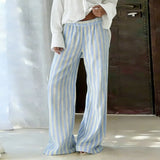 New Summer Euramerican Stretch Waist Loose Women Pants Y2k Beach Style Constrast Color Striped Trousers Lazy Harajuku Punk Pant